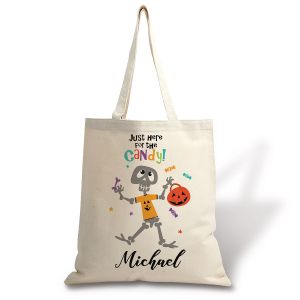 Personalized Kids' Skeleton Halloween Canvas Tote