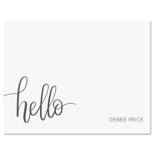 Grey Handwritten Hello Folded Note Cards