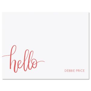 Pink Handwritten Hello Folded Note Card