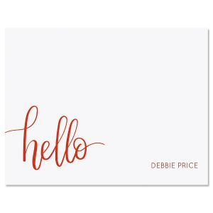 Red Handwritten Hello Folded Note Card