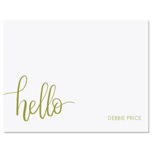 Green Handwritten Hello Folded Note Card