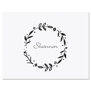 Black Floral Shield Wreath Folded Note Cards