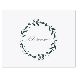 Dark Blue Floral Shield Wreath Folded Note Cards