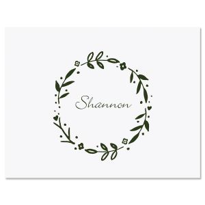 Green Floral Shield Wreath Folded Note Cards