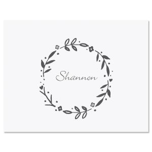 Gray Floral Shield Wreath Folded Note Cards