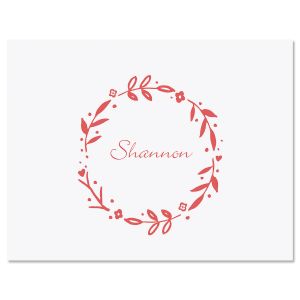 Pink Floral Shield Wreath Folded Note Cards