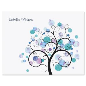 Blue Watercolor Tree Folded Note Cards