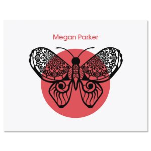 Pink Print Butterfly Folded Note Cards