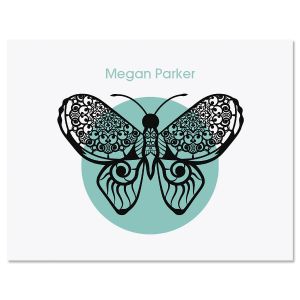 Blue Print Butterfly Folded Note Cards