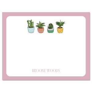 Pink Border Succulents Folded Note Cards