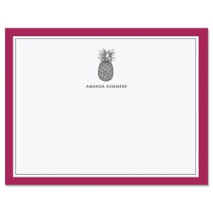 Pink Pineapple Border Folded Note Cards