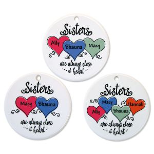 Sisters Close At Heart Personalized Porcelain Ornament