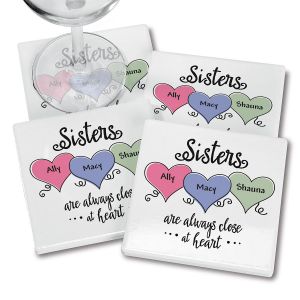 Sisters Heart Personalized Ceramic Coasters