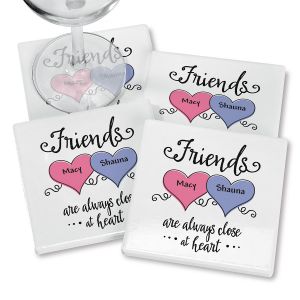 Friends Heart Personalized Ceramic Coasters 