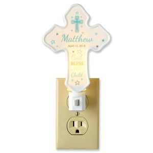 Personalized Bless This Child Cross Blue Nightlight