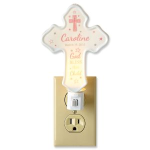 Personalized Bless This Child Cross Pink Nightlight