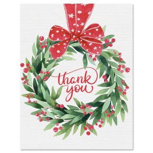 Wreath Ribbon Thank You Note Cards