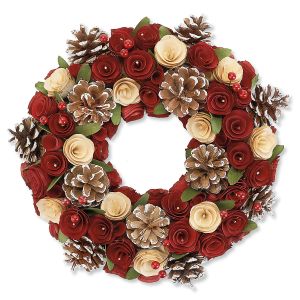 Wood Rose and Pinecone Wreath