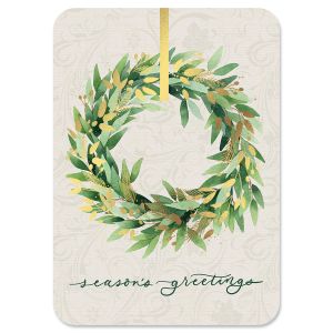 Gold Wreath Deluxe Personalized Christmas Cards