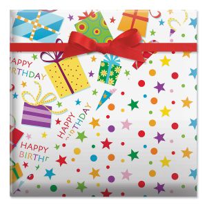 Happy Birthday Packages with Stars Double-Sided Jumbo Rolled Gift Wrap