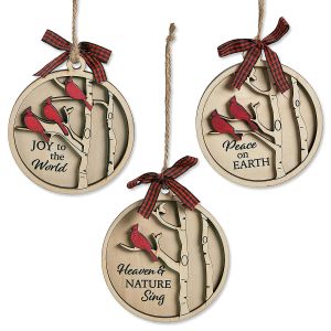Laser Wood Cardinal Ornaments