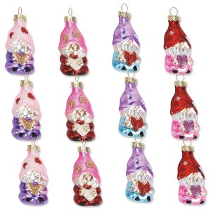 Glass Gnome Valentine Ornaments
