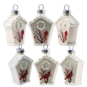 Cardinal Birdhouse Glass Ornaments