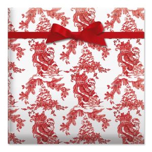 Toile Santa Jumbo Rolled Gift Wrap and Labels