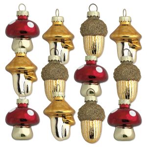 Mushroom and Acorn Glass Ornaments