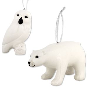 White Polar Bear & Owl Ceramic Ornaments