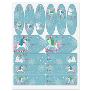 Unicorn Yuletide Gift Wrap To/From Labels