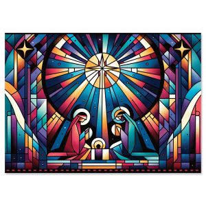 Stained Glass Nativity Christmas Cards - Personalized