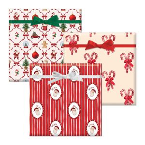 Christmas & Bows Flat Gift Wrap Trio