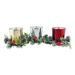 Holiday Wreath Glass Tealight Holder Set