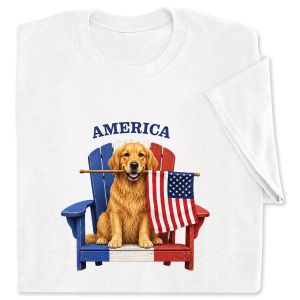Golden Retriever and Flag White Adult T-Shirt - Medium