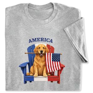 Golden Retriever and Flag Grey Adult T-Shirt - XXX Large