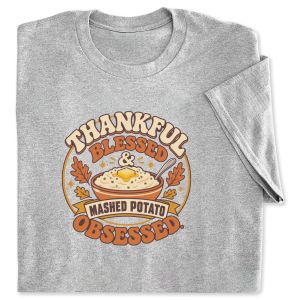 Thankful, Blessed & Mashed Potato Obsessed Grey Adult T-Shirt