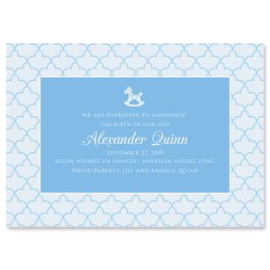 Blue Scalloped Personalized Birth Announcement - Light Weight Stock