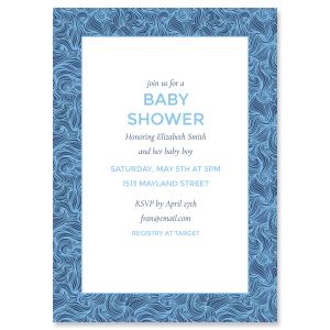 Blue Wave Frame Shower Personalized Invitation - Light Weight Stock