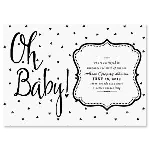 Oh Baby Hearts Personalized Birth Announcement - Light Weight Stock