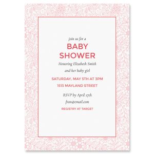 Red Floral Frame Personalized Shower Invitation - Light Weight Stock