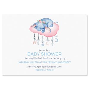 Sleepy Elephant Personalized Shower Invitation - Light Weight Stock