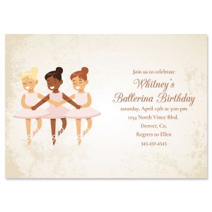 Ballerina Dancers Birthday Personalized Invitation - Heavy Weight Stock