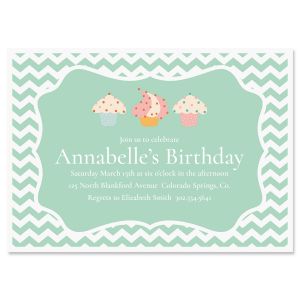 Chevron Cupcake Birthday Personalized Invitation - Light Weight Stock 