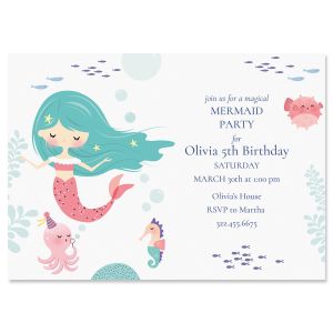 Mermaid Birthday Personalized Invitation - Light Weight Stock