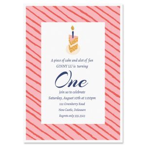 Piece of Cake Birthday Personalized Invitation - Light Weight Stock 