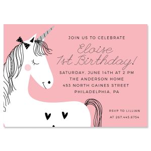 Simple Unicorn Birthday Personalized Invitation - Light Weight Stock 