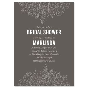 Charcoal Floral Personalized Invitation - Light Weight Stock