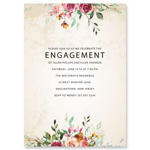 Fresco Floral Engagement Personalized Invitation - Light Weight Stock