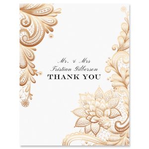 Gold Lace Personalized Thank You Cards - Light Stock